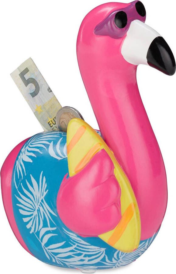 Relaxdays Spaarpot flamingo spaarvarken reis spaarpot roze slot