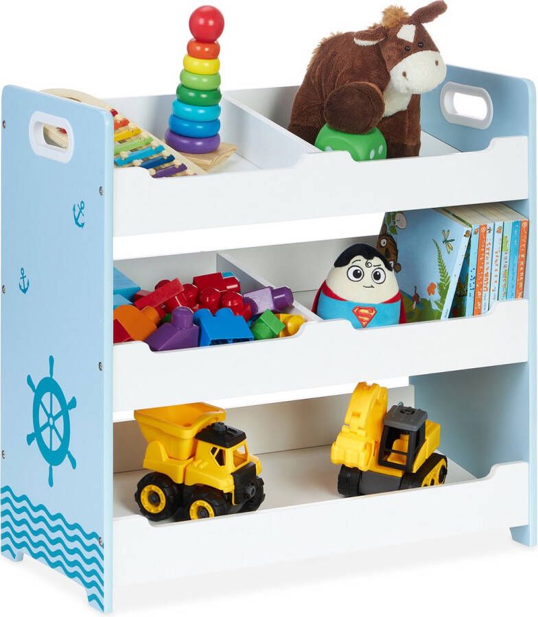 Relaxdays speelgoedkast kinderkamer speelgoedrek 5 vakken blauwe kinderkast speelgoed L