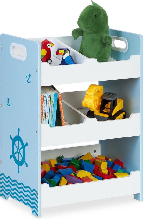 Relaxdays speelgoedkast kinderkamer speelgoedrek 5 vakken blauwe kinderkast speelgoed M