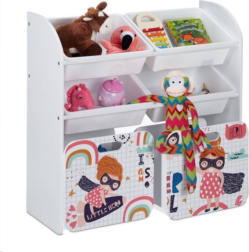 Relaxdays speelgoedkast met 6 opbergbakken opbergkast speelgoed kinderkast meisjes
