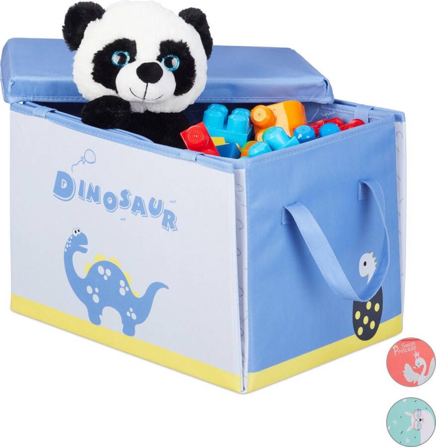 Relaxdays speelgoedkist stof opbergbox met deksel opvouwbaar opbergdoos dino