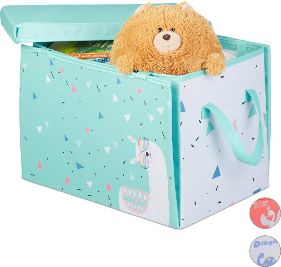 Relaxdays speelgoedkist stof opbergbox met deksel opvouwbaar opbergdoos lama