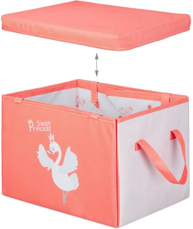 Relaxdays speelgoedkist stof opbergbox met deksel opvouwbaar opbergdoos zwanenprinses