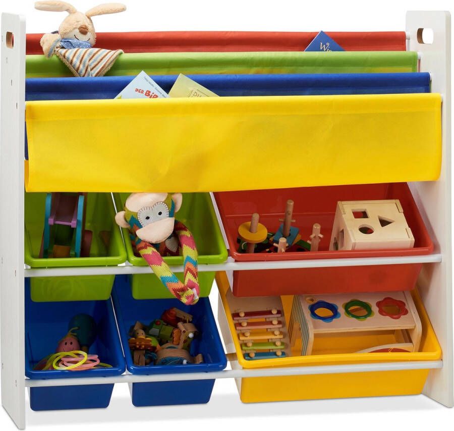 Relaxdays speelgoedrek opbergrek kinderen boekenkast opbergmeubel speelgoed kleurrijk