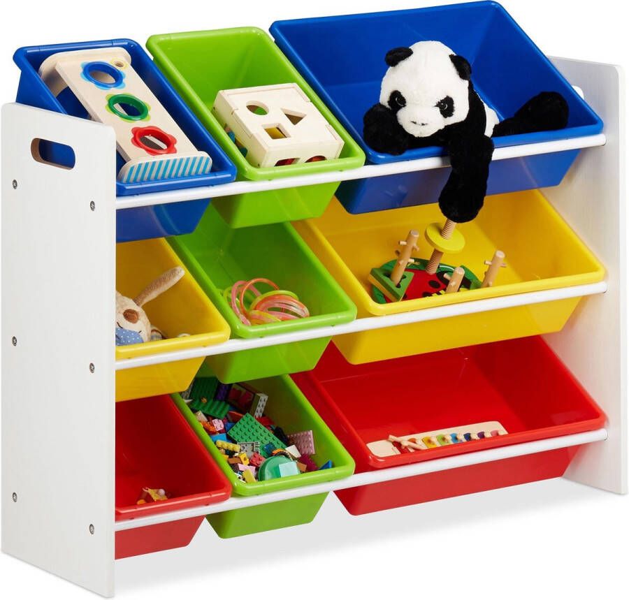 Relaxdays speelgoedrek opbergrek kinderen speelgoedboxen opbergmeubel speelgoed kleurr L