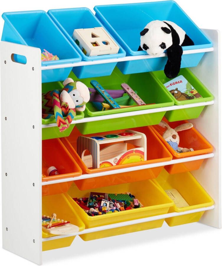 Relaxdays speelgoedrek opbergrek kinderen speelgoedboxen opbergmeubel speelgoed kleurr XL