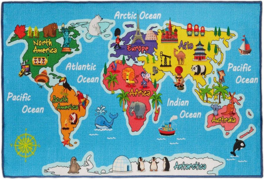 Relaxdays speelkleed wereldkaart 150 x 100 cm speeltapijt speelmat kinderkamer