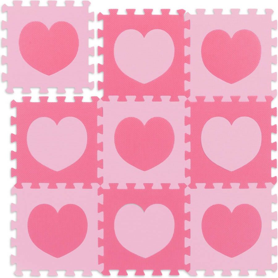 Relaxdays speelmat foam hart zachte puzzelmat speeltegels kinderkamer kinderen roze-felroze