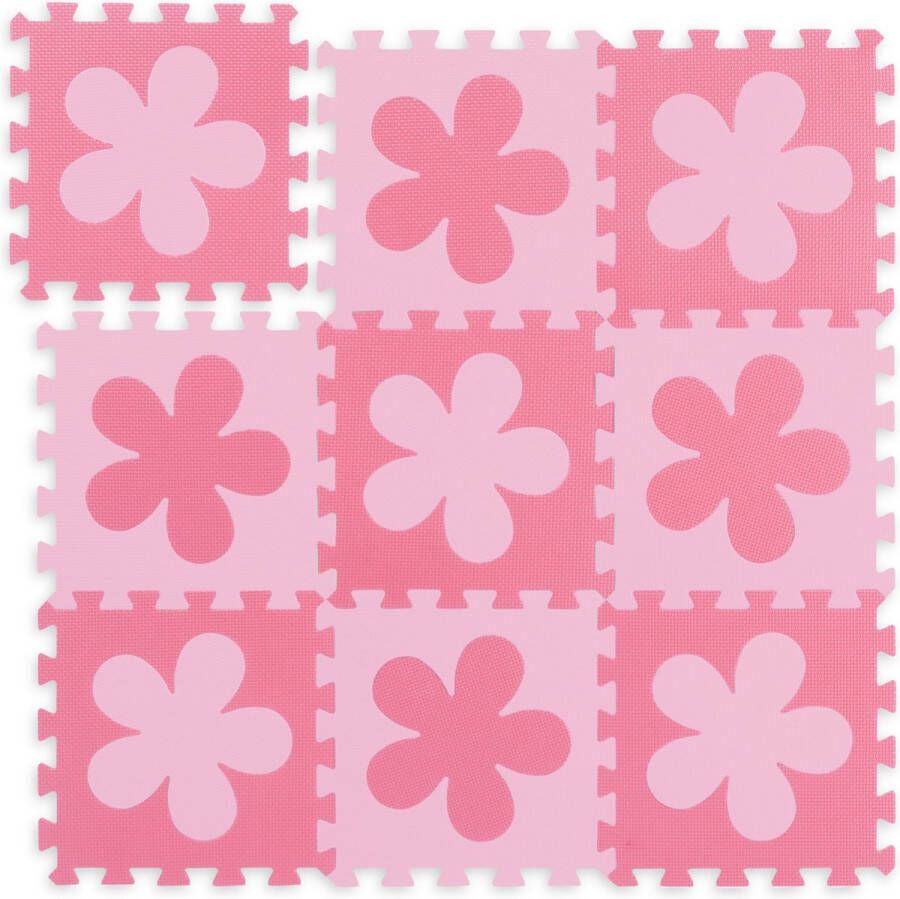 Relaxdays speelmat foam puzzelmat baby- puzzeltegels speeltegels bloemen speelkleed roze-felroze
