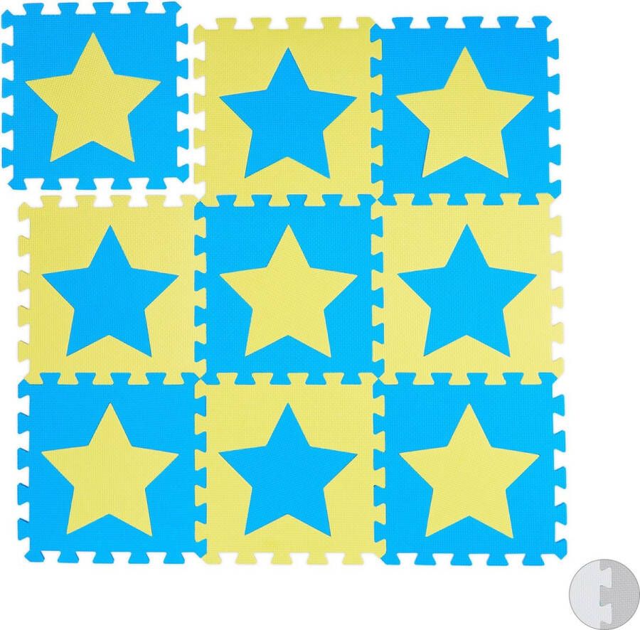 Relaxdays speelmat foam sterren puzzelmat kinderen speelkleed vloermat eva schuim blauw-geel