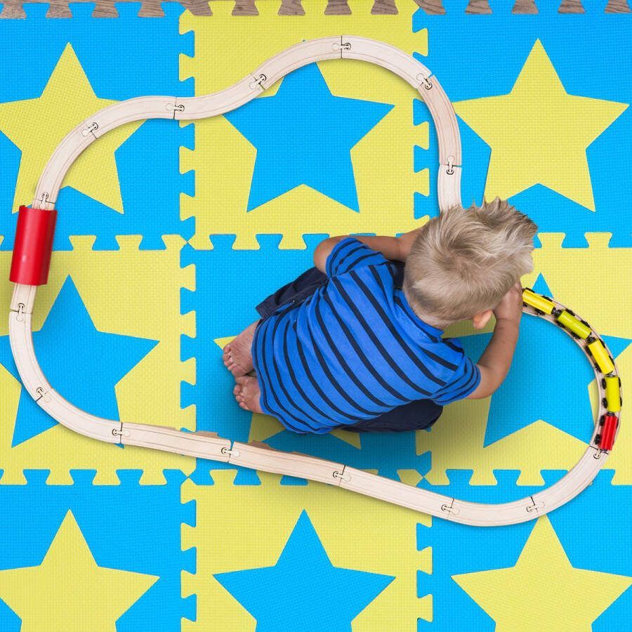 Relaxdays speelmat foam sterren puzzelmat kinderen speelkleed vloermat eva schuim roze-felroze