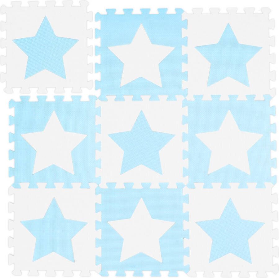 Relaxdays speelmat foam sterren puzzelmat kinderen speelkleed vloermat eva schuim wit-blauw