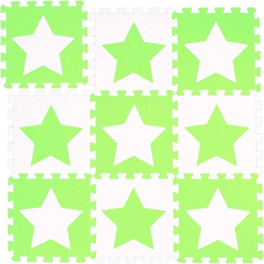Relaxdays speelmat foam sterren puzzelmat kinderen speelkleed vloermat eva schuim wit-groen