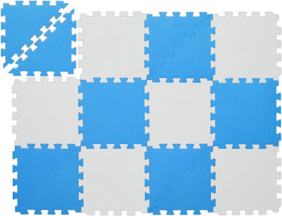 Relaxdays speelmat puzzel 12-delige mat blauw-wit puzzelmat babymat zonder BPA