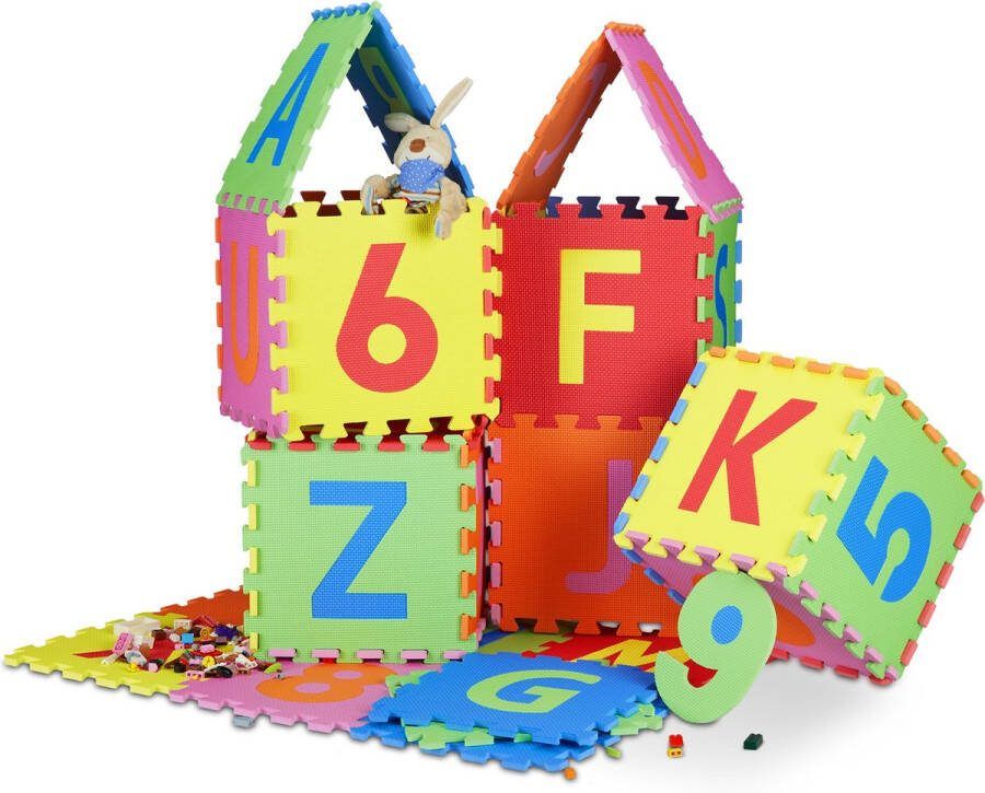Relaxdays speelmat puzzel 36 foam tegels puzzelmat kinderen speelkleed baby peuter