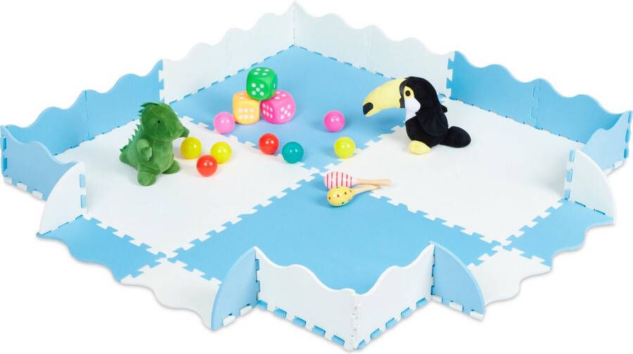 Relaxdays speelmat puzzel met rand puzzelmat foam speeltegels speeltapijt baby blauw