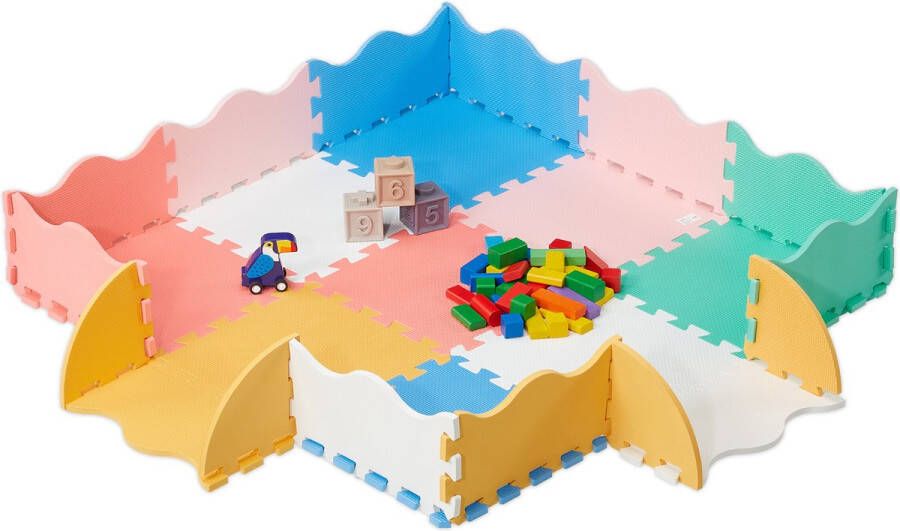 Relaxdays speelmat puzzel met rand puzzelmat kruipmat speeltegels kinderkamer