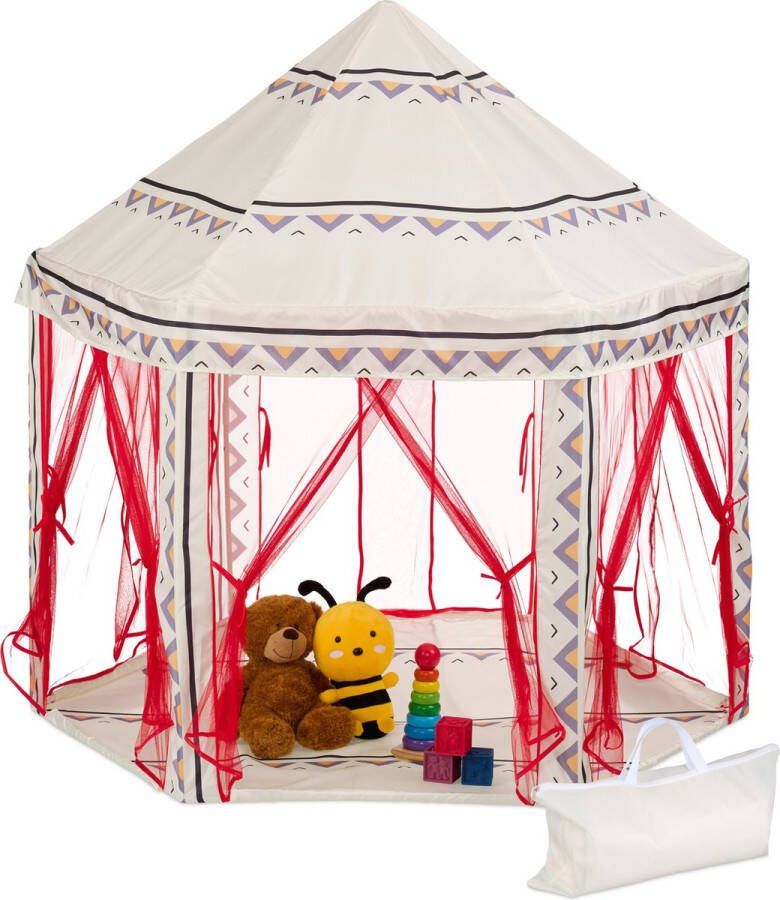 Relaxdays speeltent 6 ingangen en netten 135 x 140 x 140 cm speelhuis kinderkamer