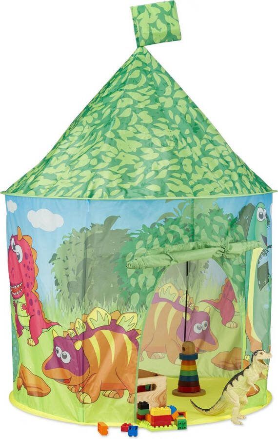 Relaxdays speeltent dinosaurus kindertent dino kinderspeeltent klein kinderhuis groen