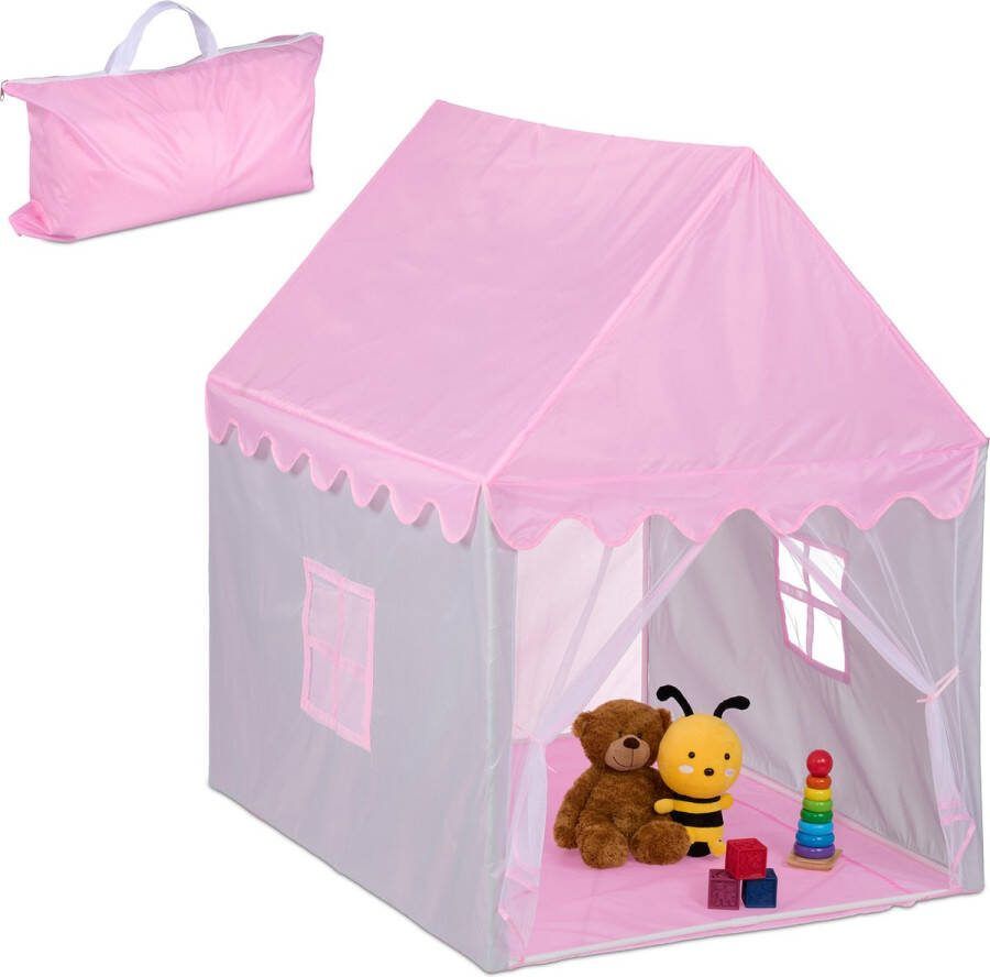 Relaxdays speeltent huisje roze speelhuisje binnen kindertent met tas kinderkamer