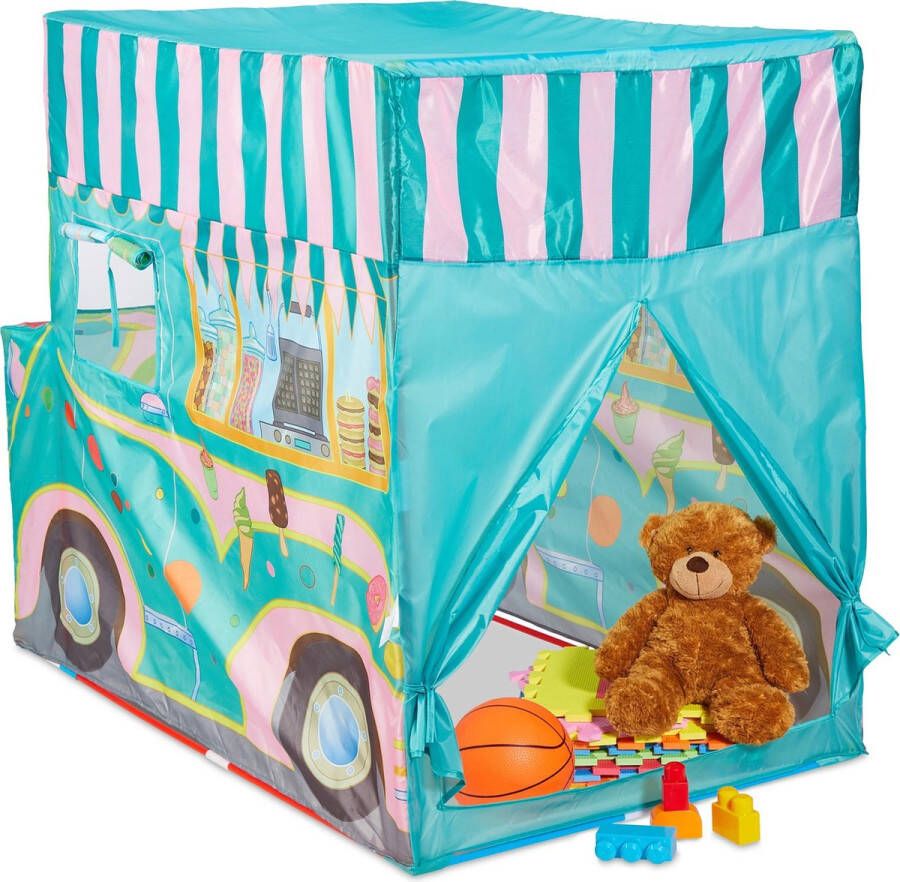 Relaxdays speeltent ijscowagen kindertent pop up speelhuis buiten speelhuisje binnen