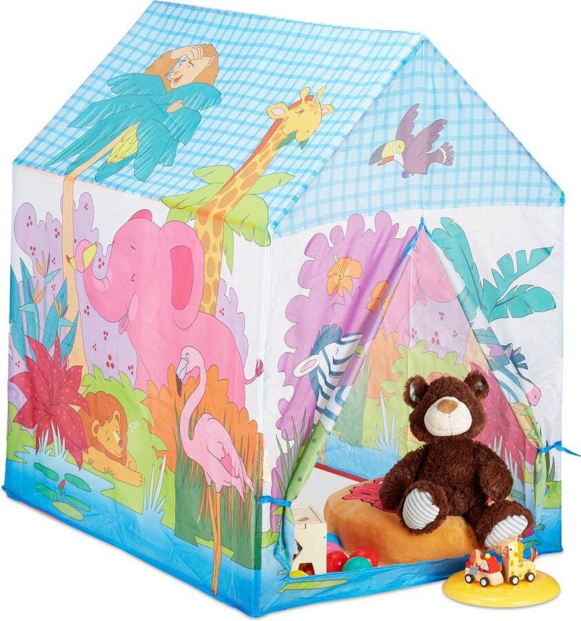 Relaxdays speeltent jungle kinderspeeltent safari speelhuis dieren kleurrijke tent