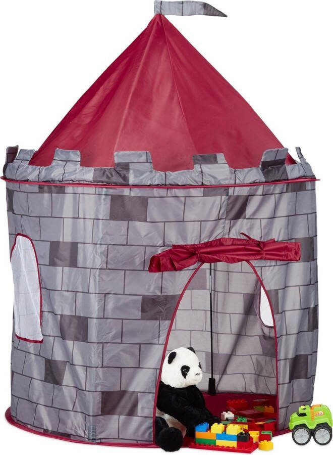 Relaxdays speeltent kasteel kindertent jongens kasteeltent kinderkamer grijs speelhuis