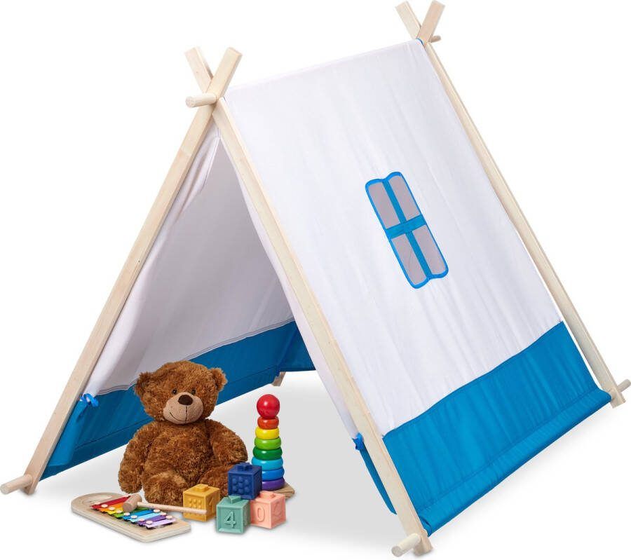 Relaxdays speeltent kind tipi kindertent stof kinderspeeltent blauw kinderkamer