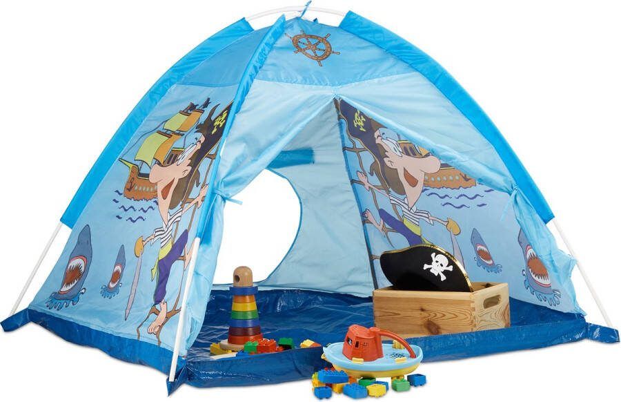 Relaxdays speeltent piraat kindertent blauw piratentent speelhuis jongens vanaf 3