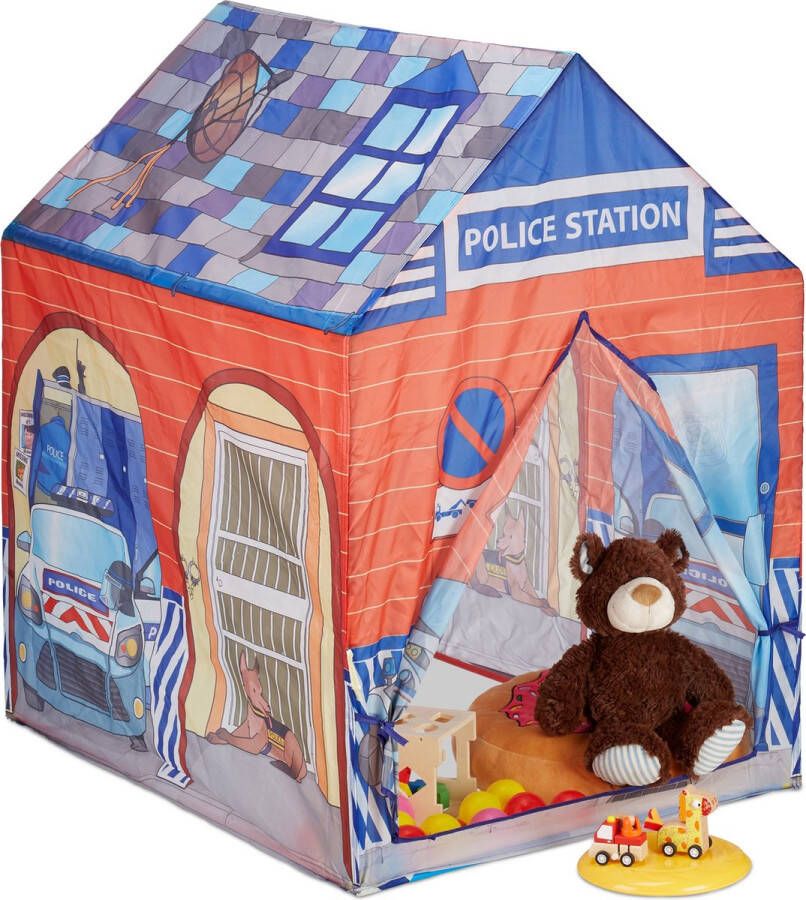 Relaxdays speeltent politiestation kindertent jongens speelhuis politie blauw-rood