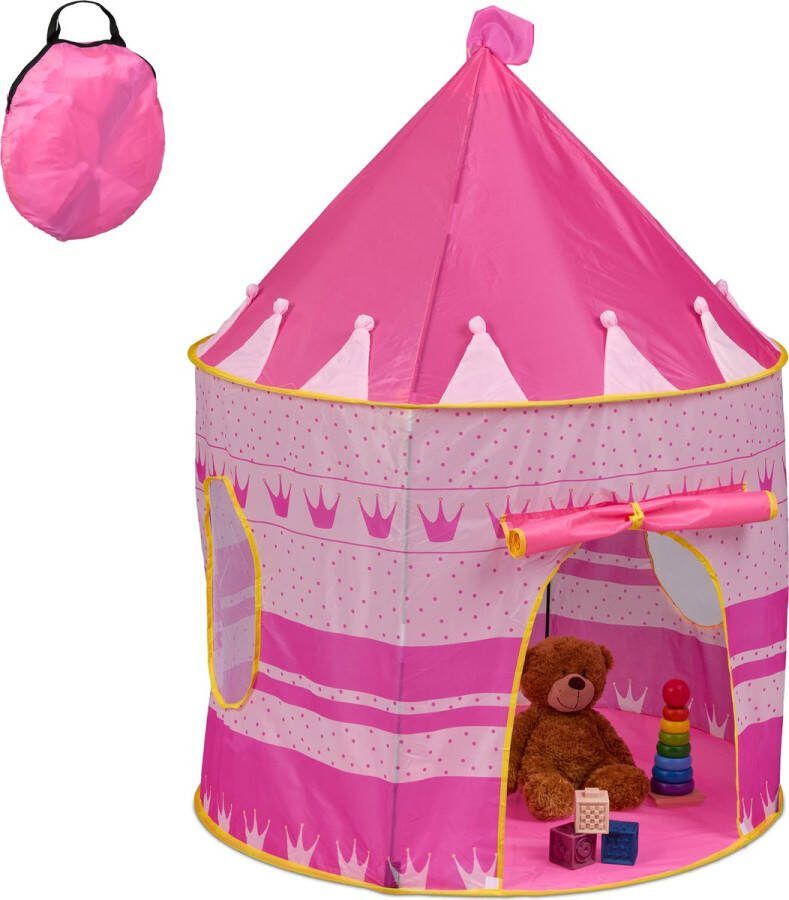 Relaxdays speeltent prinses roze 135x100 cm kasteeltent deur met klittenband