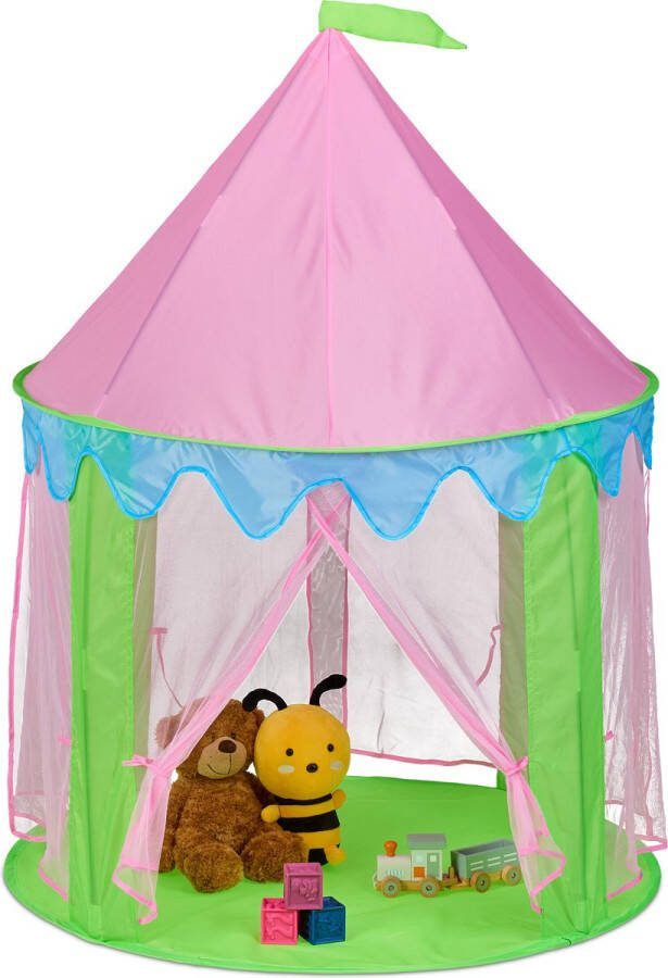 Relaxdays speeltent prinsessen kindertent meisjes roze speelhuis kasteeltent rond