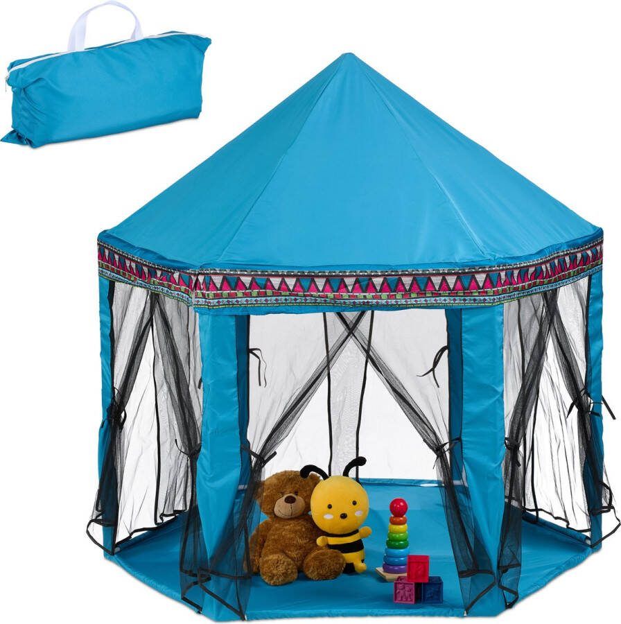 Relaxdays speeltent zeshoekig 135 x 140 x 140 cm 6 ingangen speelhuis kinderkamer