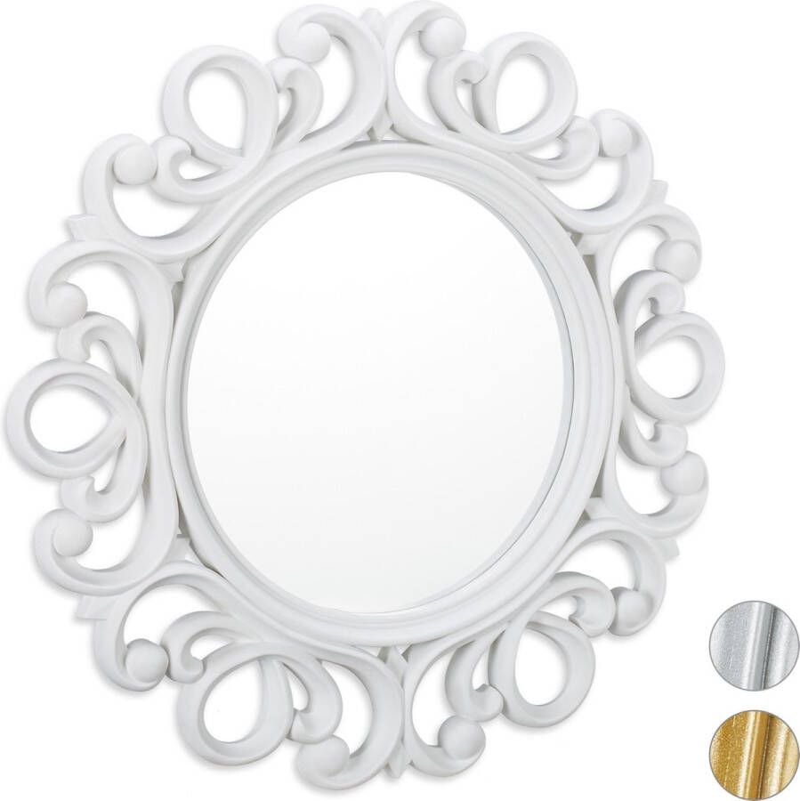 Relaxdays spiegel rond sierspiegel gang wandspiegel design 50 cm rond wit