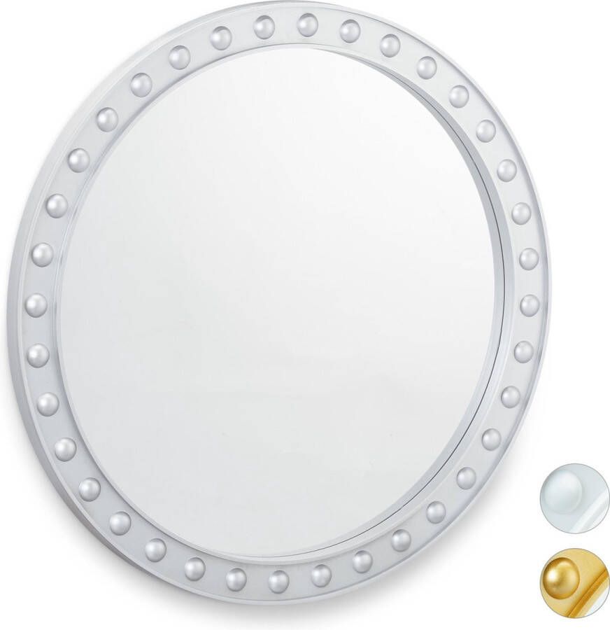 Relaxdays spiegel rond sierspiegel gang wandspiegel design 50.5 cm rond modern zilver