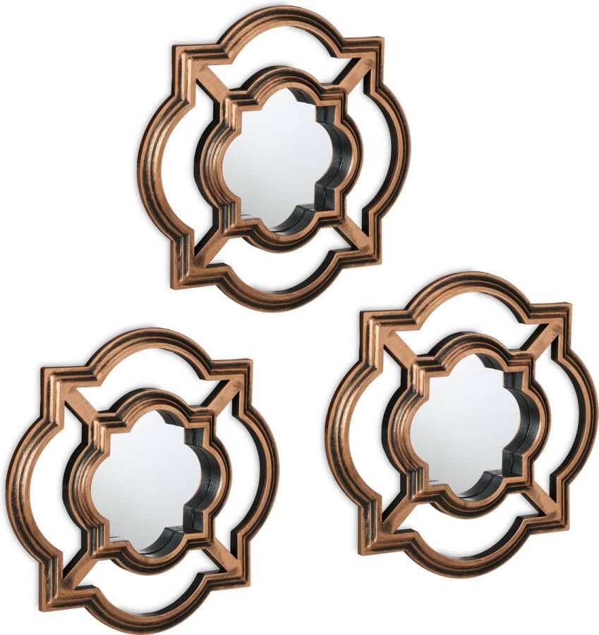 Relaxdays spiegel set van 3 vintage wandspiegel gouden sierspiegel hal wanddecoratie