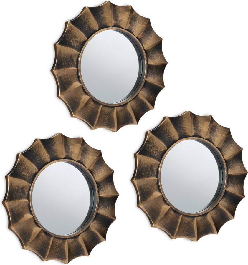 Relaxdays spiegel set van 3 wandspiegel met gouden rand sierspiegel 25 cm woonkamer