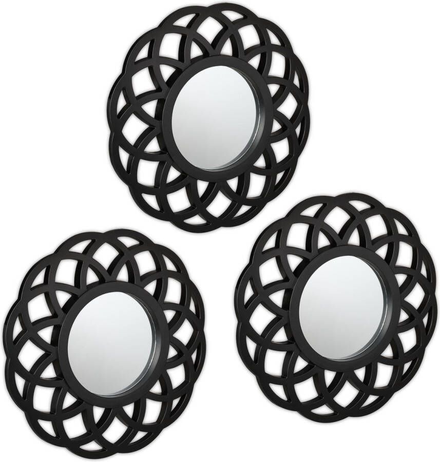 Relaxdays spiegel set van 3 wandspiegel zwart sierspiegel 26 cm ronde hangspiegel
