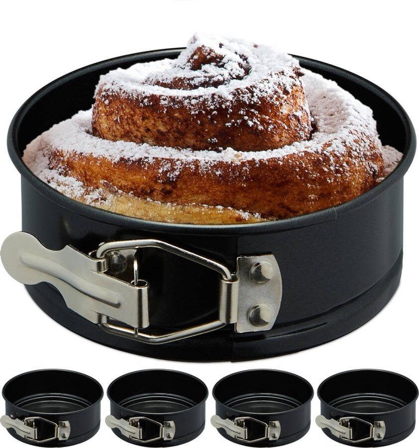 Relaxdays springvorm 12 cm taartvorm klein bakblik mini bakvorm set van 5 zwart