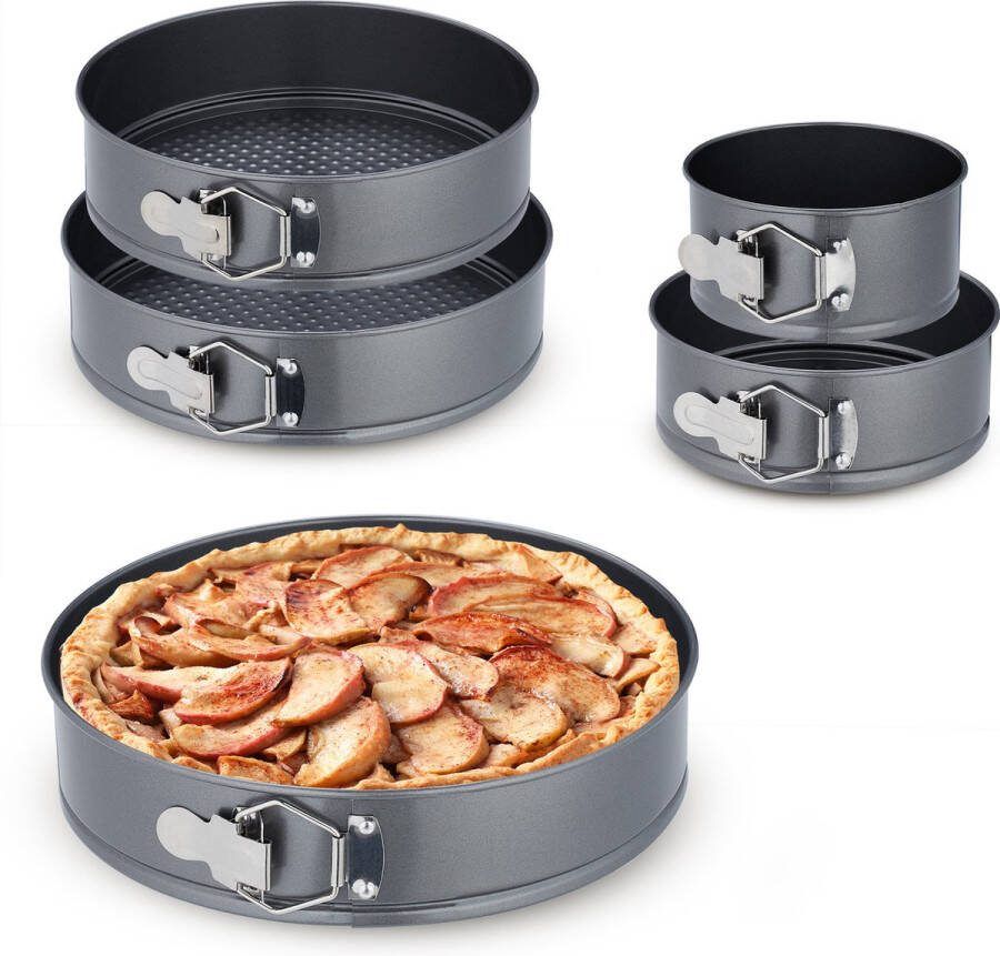 Relaxdays springvorm 5-delige set bakvormen set antiaanbaklaag taart & cake rond