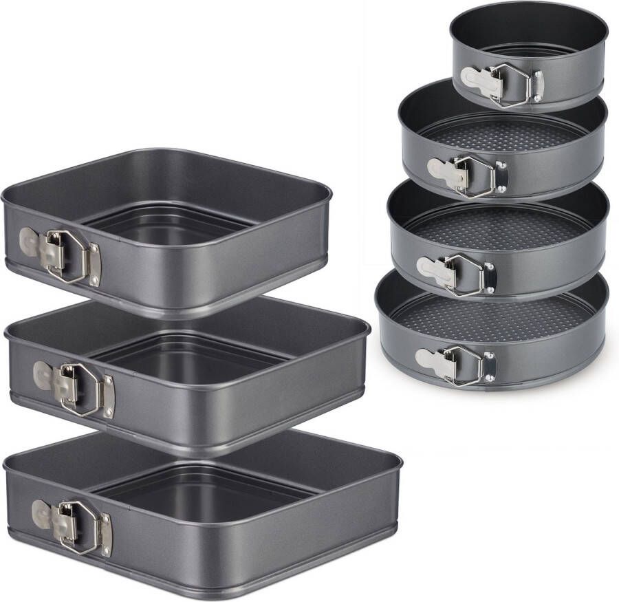 Relaxdays springvorm 7-delige set bakvormen set rond vierkant taartvorm staal