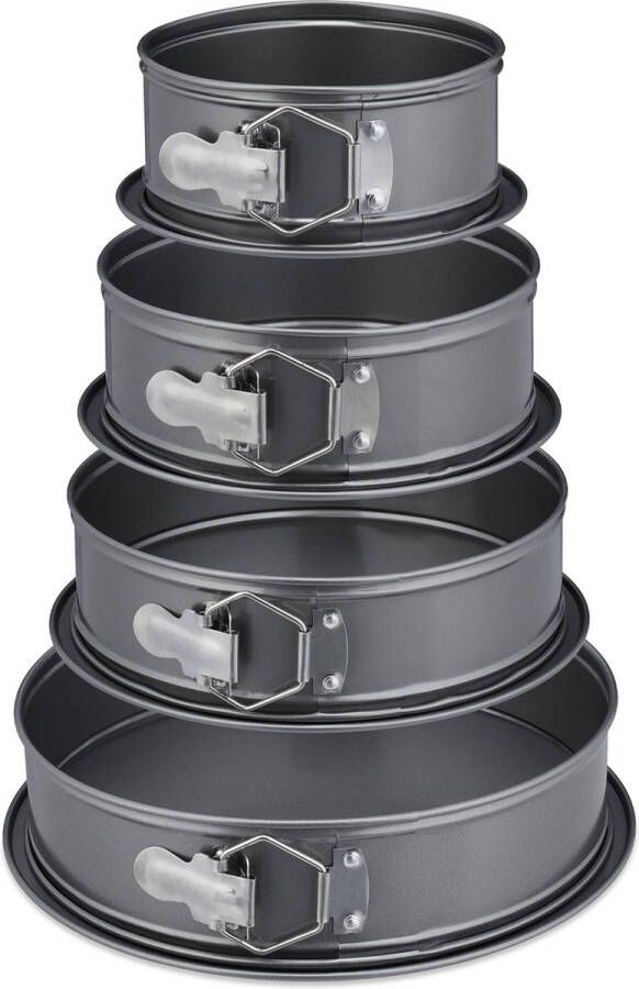 Relaxdays springvorm lekvrije bodem set van 4 bakvorm groottes staal