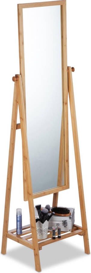 Relaxdays staande spiegel bamboe badkamerspiegel make-up spiegel verstelbaar