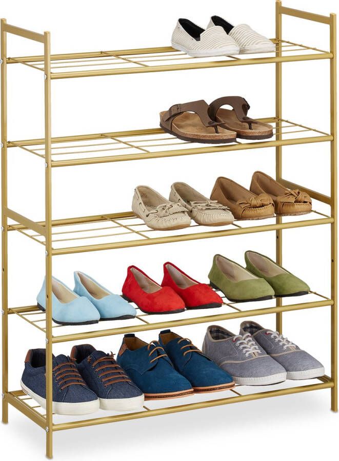 Relaxdays stapelbaar schoenenrek 5 laags schoenenstandaard metaal schoenen organizer goud