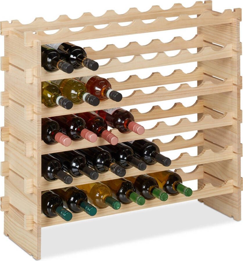 Relaxdays stapelbaar wijnrek voor 48 flessen houten flessenrek groot drankrek kelder