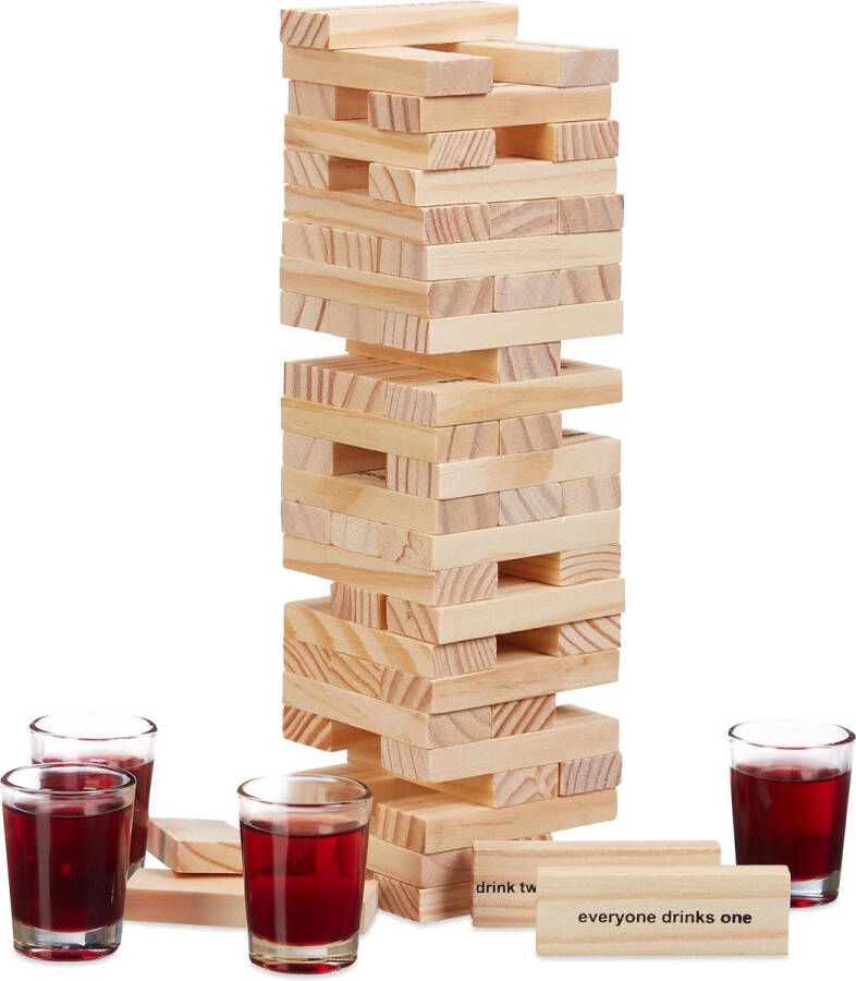 Relaxdays stapeltoren drankspel Drunken Tower wiebeltoren drinkspel hout