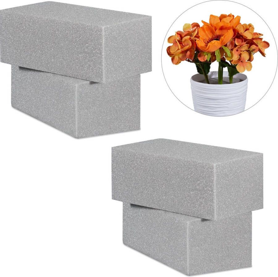 Relaxdays steekschuim kunstbloemen oase blokken droog 4 stuks grijs bloemstukken