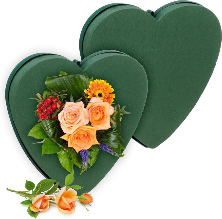 Relaxdays steekschuim set van 2 hartvormig oase blokken voor echte bloemen schuim