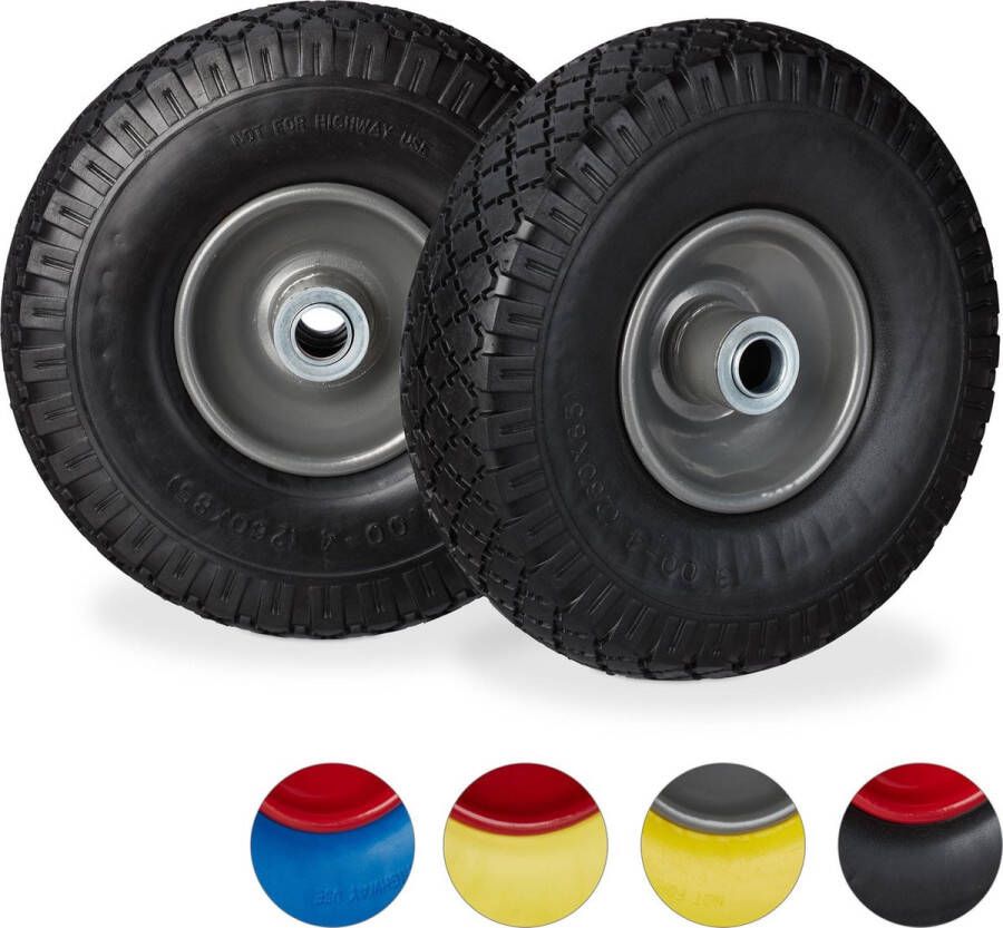 Relaxdays steekwagenwiel set van 2 stuks rubberband bolderkar 100 kg stalen velg Zwart-grijs