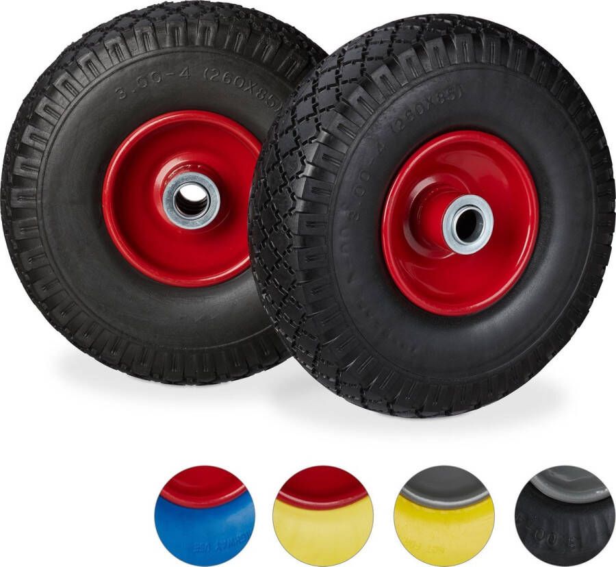 Relaxdays steekwagenwiel set van 2 stuks rubberband bolderkar 100 kg stalen velg zwart-zwart